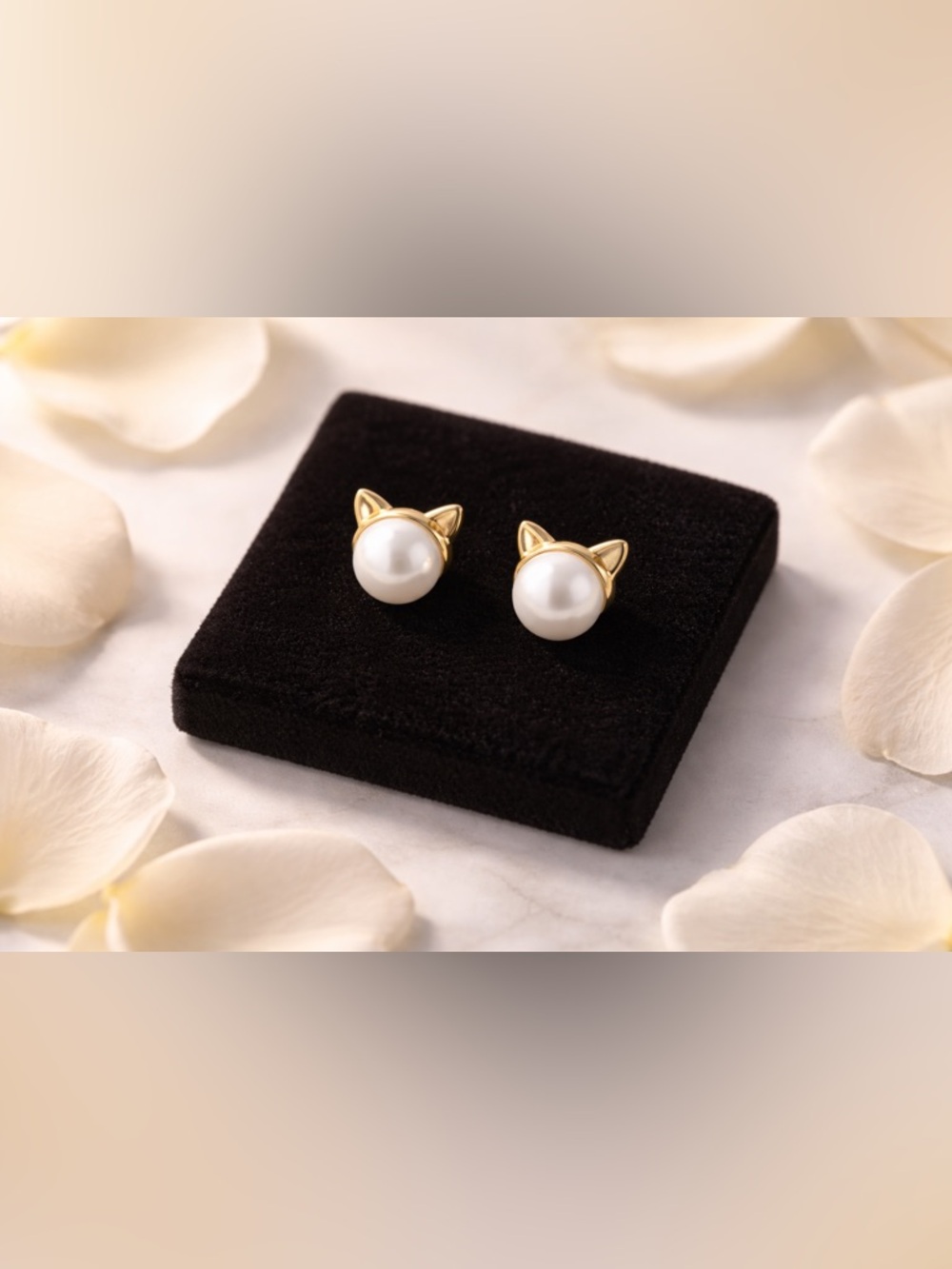 Kylie Harper 925 Sterling + 14K Gold Plated Kitty Cat Pearl Studs (No Backs)